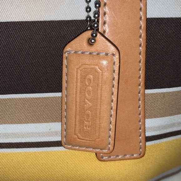 Vintage Rare Coach Leather Canvas Striped Brown Yellow & Tan Satchel Bag - Picture 3 of 14